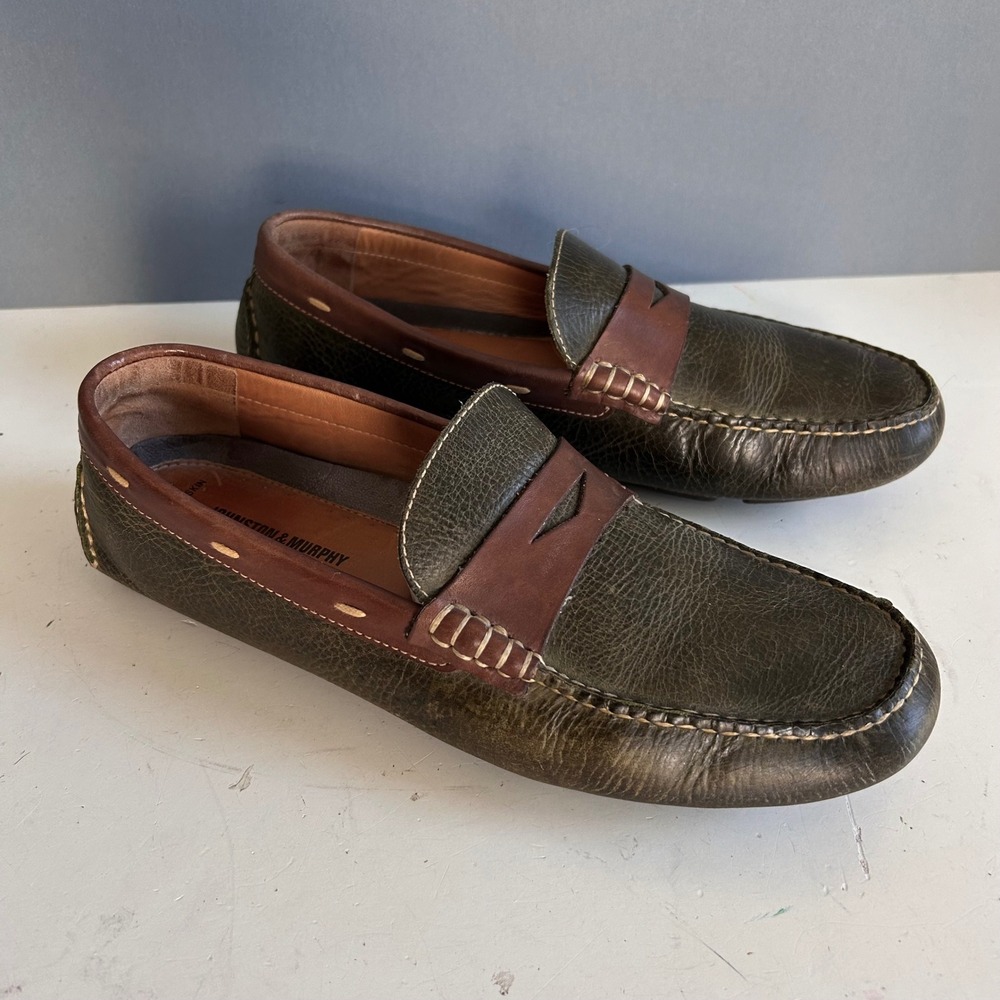 Johnston & Murphy Drivers Penny Loafer Mens 9.5 Green Sheepskin Boat Preppy